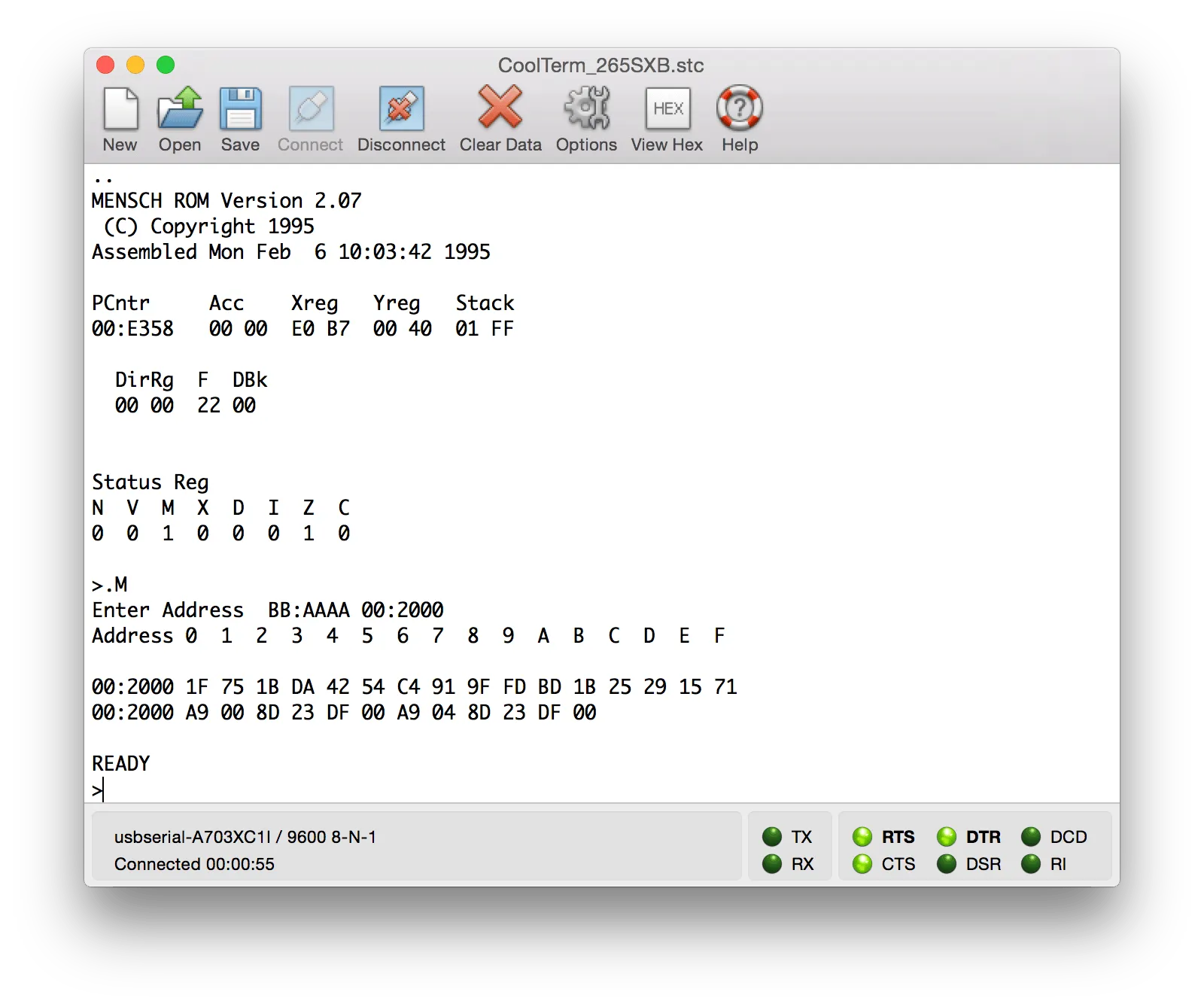 Loading a program using the ‘M’ command
